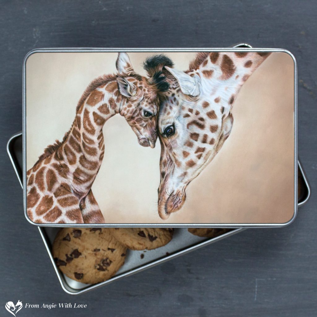 Rectangle Giraffe 'Tenderness' Giraffe Tin by Wildlife Artist Angie