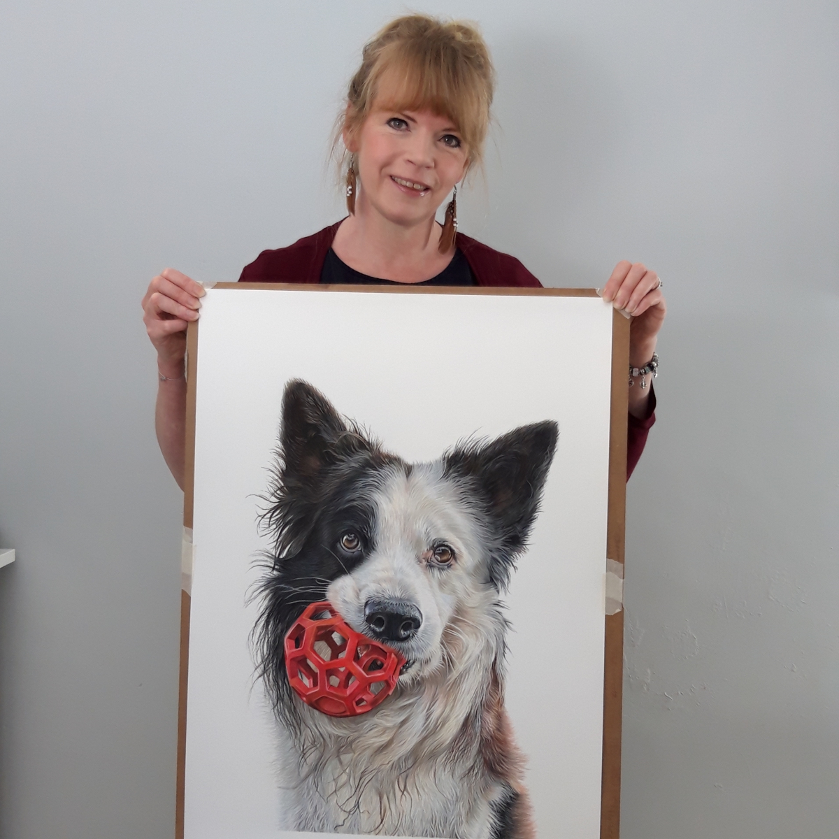 Chinook - coloured Pencil Border Collie portrait by pet artist Angie.
