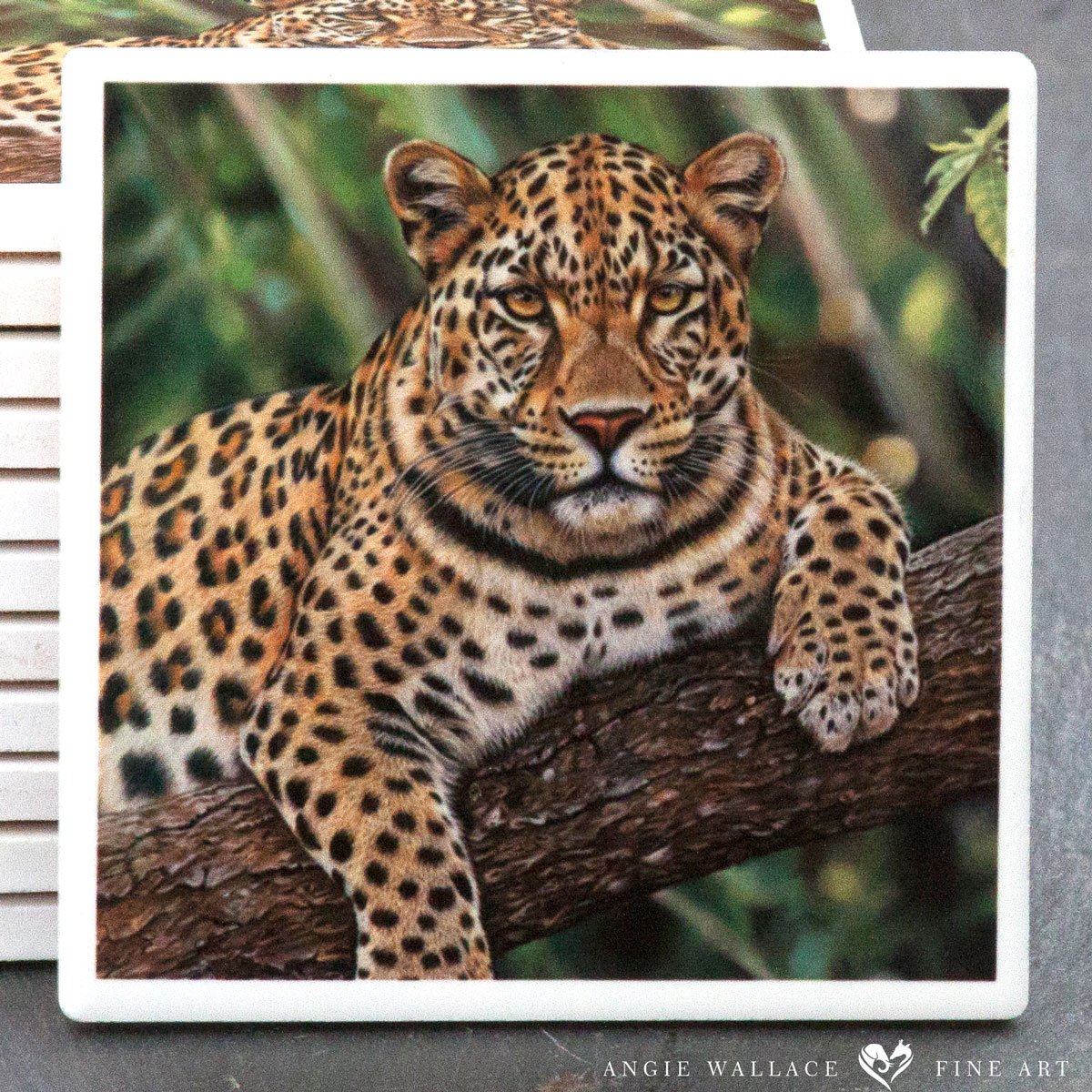 'Serenity' Leopard ceramic coaster by wildlife artist Angie.