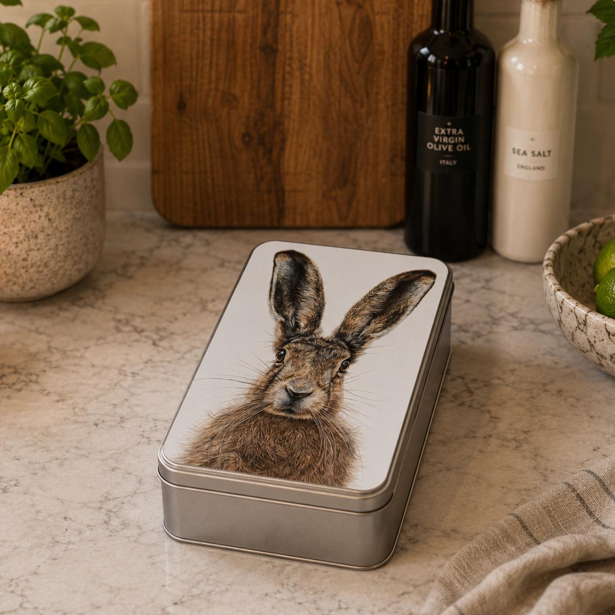 Brown Hare Biscuit Tin - Mr Brambles by Wildlife Artist Angie