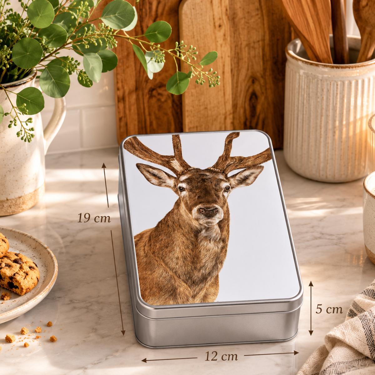 Red Deer Biscuit Tin - Monarch by Wildlife Artist Angie