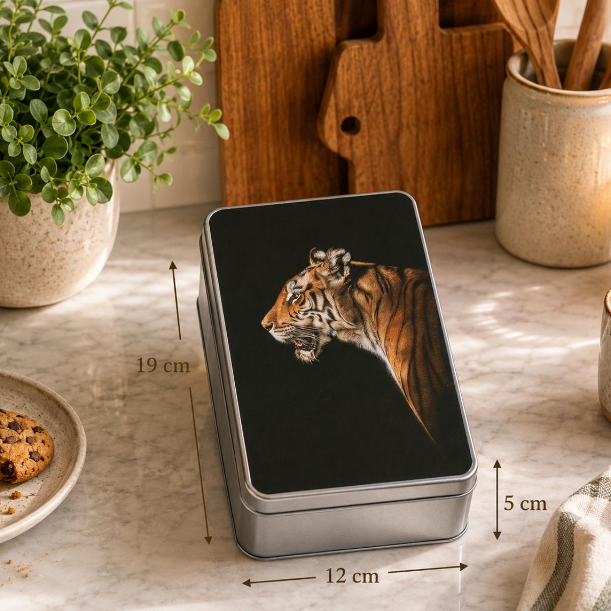 'The Huntress' Tiger Rectangular Tin by Wildlife Artist Angie